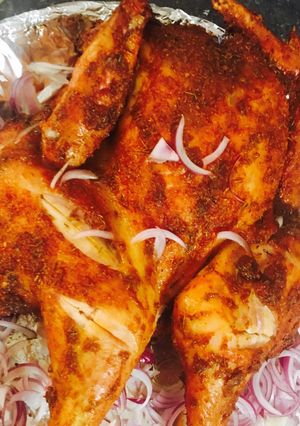 A picture of Spatchcock chicken (suya) yaji spice..