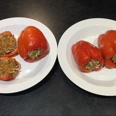 A picture of Ardei umpluți (Romanian stuffed peppers).