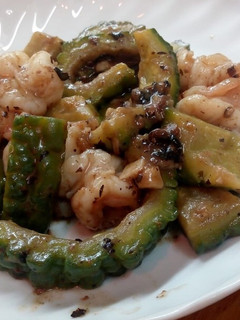 A picture of Stir - Fry Bitter Cucumber and Shrimp in Black Bean.