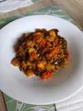 Wok de quinoa, gambas y verduras