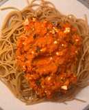 Spaghetti integrale with feta sauce ❤️🍝❤️ ζυμαρικά ολικής αλέσεως με σάλτσα φέτας 😋