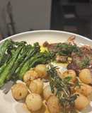 Lemon Butter lamb with Parisian potatoes and spiced broccolini’s