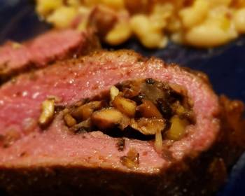 Ultimate Cooking Recipe Mushroom Garlic and Onion Stuffed Venison Backstrap Most Delicious