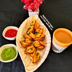 A picture of Mini Flower Shaped Aloo Samosa - Mint Ginger Masala Chai - Party Starter - Tea Time Snacks.