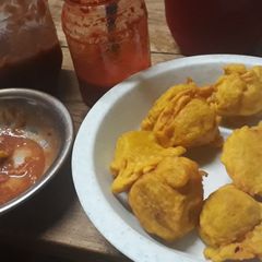 A picture of Viazi karai with Chilli-Ukwaju Sauce.
