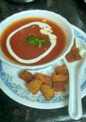 A picture of Tomato,carrot, beetroot and pumpkin soup.