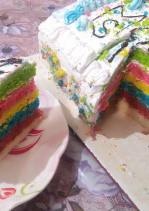 A picture of Rainbow cake🌈🎂in sandwich maker.