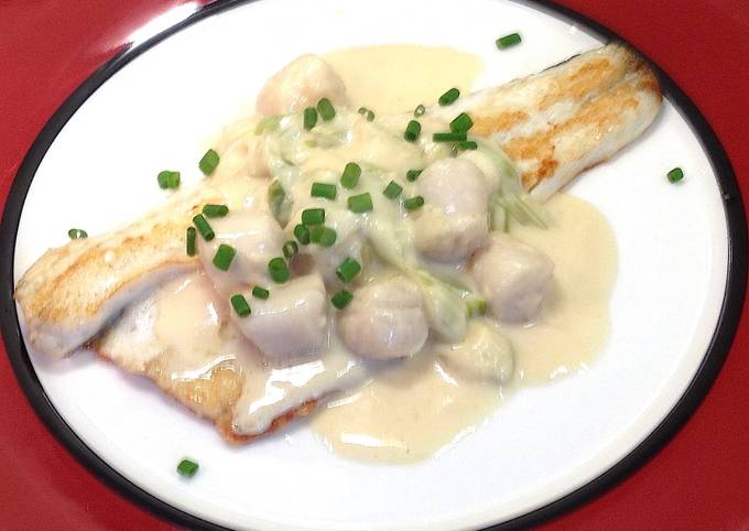 Pan Fried Fish with Creamy Scallops