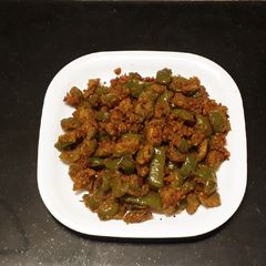 A picture of Bell pepper / Shimla mirch ki besan wali sabji.