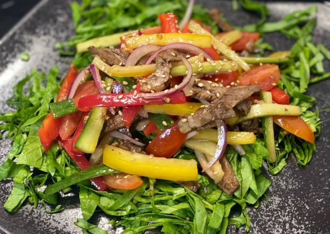 Comment faire Cuire Savoureux Salade de boeuf sur lit d’epinards