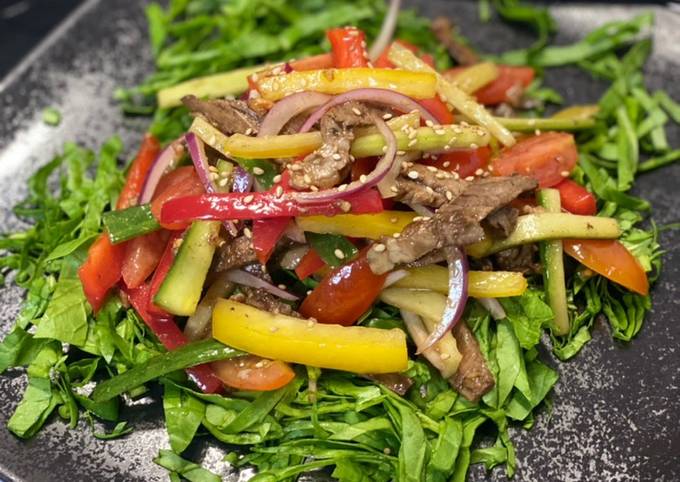 Salade de boeuf sur lit d’epinards