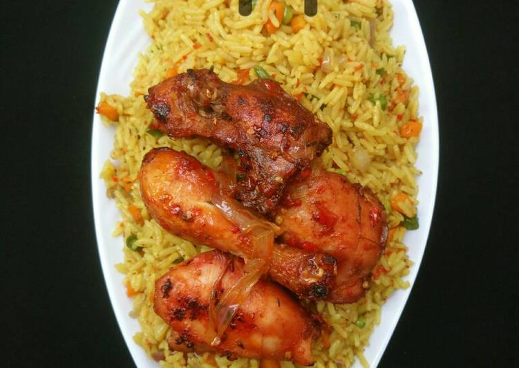 Recipe of Vegetable jollof rice with ppe chicken