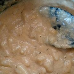 Slow cooked cheddar potato soup A picture of Slow cooked cheddar potato soup.