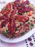 كفتة فراخ بدبس الرمان مع لسان عصفور بالبسلة والجزر