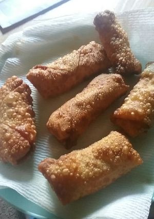 A picture of Buffalo chicken dip egg rolls.