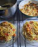 Fideos con salsa Normanda (con berenjena)