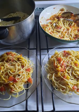 Una foto de Fideos con salsa Normanda (con berenjena)