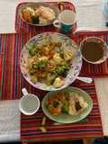 Japanese-inspired steamed vegetables and baked salmon with a miso-soy-mirin-garlic-ginger sauce