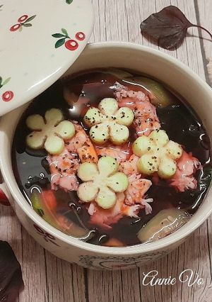 Hình của món Canh mướp rau dền đỏ nấu tôm.