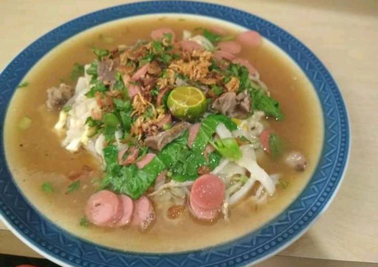 Bagaimana Memasak Mie tiaw siram daging + sosis Anti Gagal