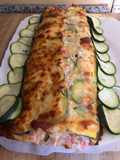 Brazo gitano de calabacín con Gambones y bocas de mar