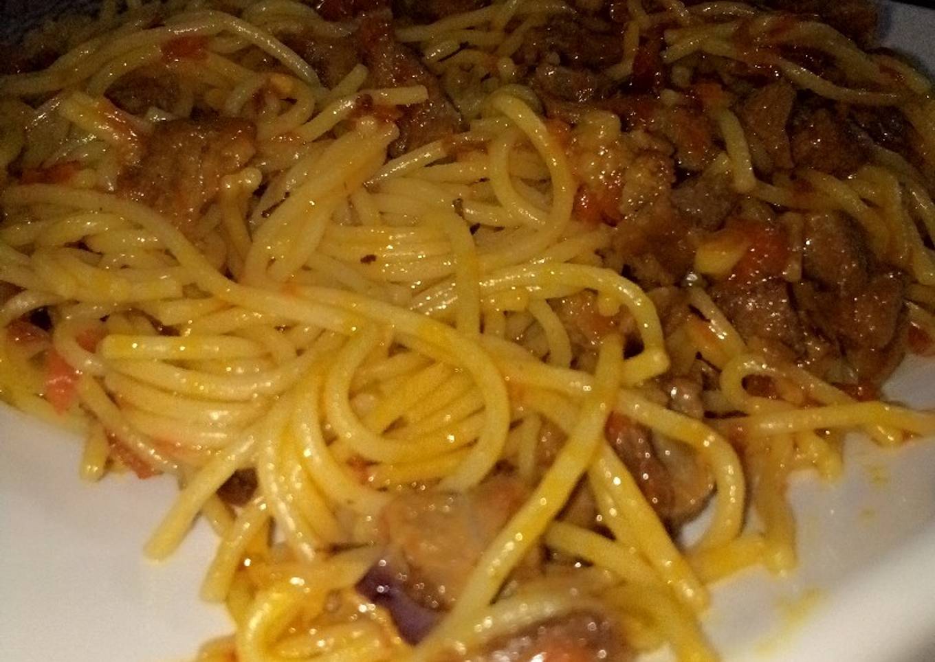 Stir fry spaghetti with kidney