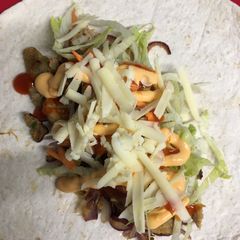 A picture of Stir fried kebab in a wrap.