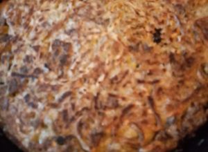 Una foto de Tortilla de tallarines frescos al pesto con carne de asado picad