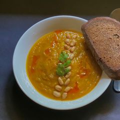 No salt - Lightly Spiced Pumpkin and Carrot Soup for lunch A picture of No salt - Lightly Spiced Pumpkin and Carrot Soup for lunch.