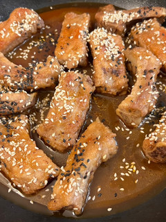 A picture of Our Saturday night honey black pepper ribs.