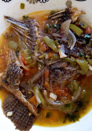 A picture of Tilapia fish stew.