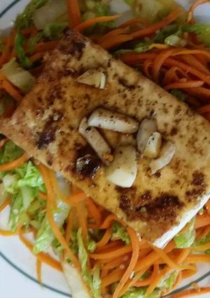 A picture of Fried Tofu on Carrot Noodles.