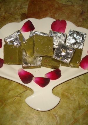 A picture of Bhang badam burfi (almond burfi).