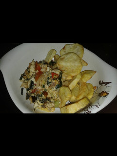 A picture of Sweet potatoes and egg sauce.