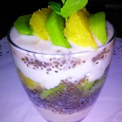 Oats Chia Seeds Parfait with fresh fruits A picture of Oats Chia Seeds Parfait with fresh fruits.
