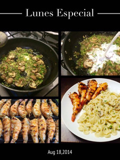 Una foto de Langostinos & Farfales en Salsa Verde de Hongos