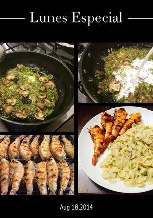 Una foto de Langostinos & Farfales en Salsa Verde de Hongos