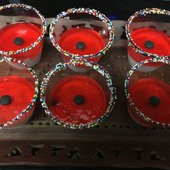 A picture of Strawberry Mousse Jello shots.