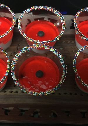 A picture of Strawberry Mousse Jello shots.