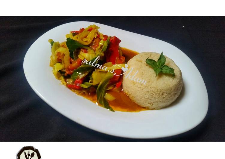 Cous Cous and cabbage sauce by salma.s.Adam(ful@rny&quot;ss kitchen)