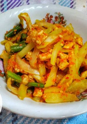 Foto resep Tumis labu buncis sosis campur tempe super pedas