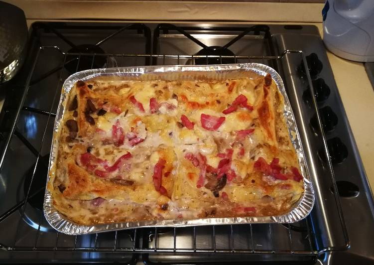 Lasagne con funghi e pancetta