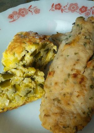 Una foto de Souffle de zapallitos con pescado a la plancha