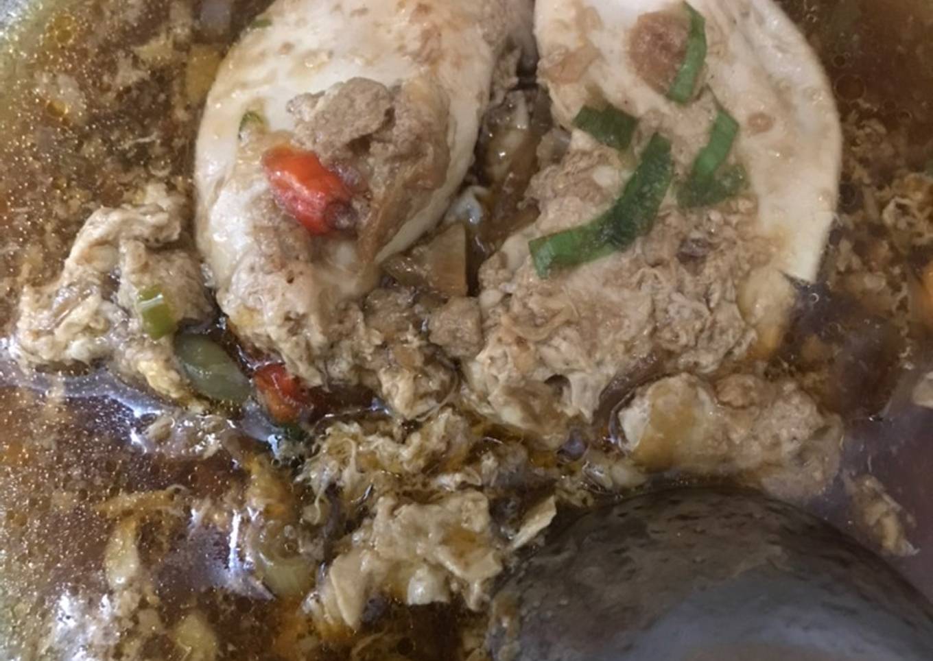 Telur kuah kecap manis pedas