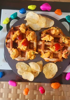 A picture of Tandoori mayo veg waffles sandwich.