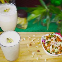 A picture of Protein Salad with Almond Milk.