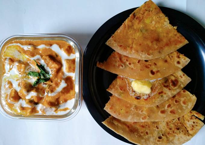 Multigrain aloo paratha with paneer butter masala