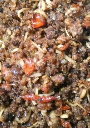 Foto resep Oncom mercon ikan teri. Abon Oncom teri