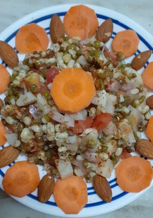 A picture of Green moong sprout salad.