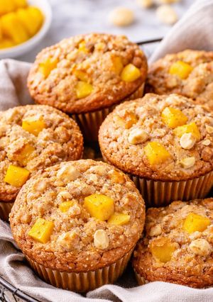 A picture of Mango Macadamia Muffins.